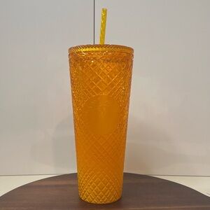 BNWT Starbucks 2022 Orange Mango Ombre Jeweled Studded Venti Cold Tumbler Rare